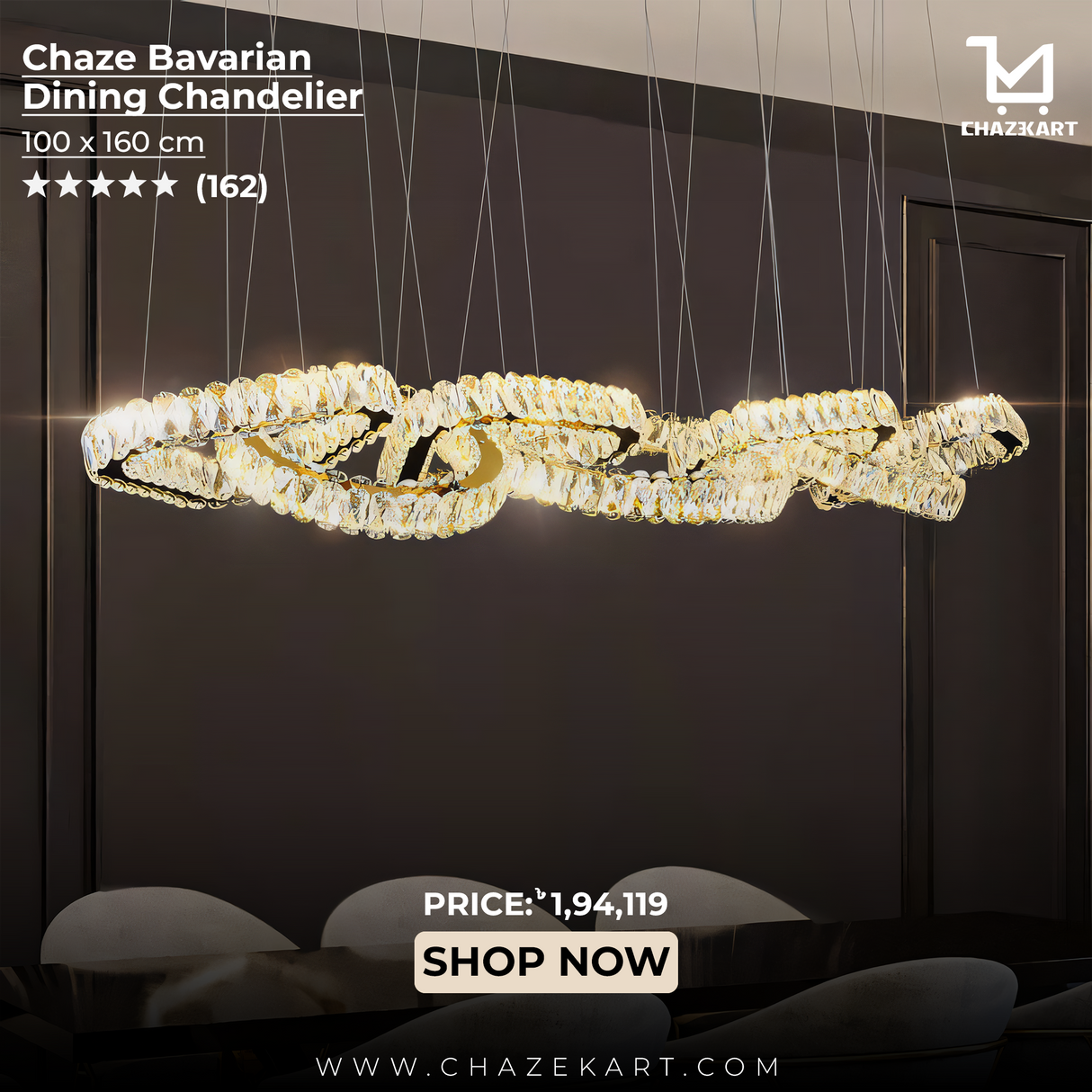 Chaze Bavarian, Dining Chandelier 100x160 cm