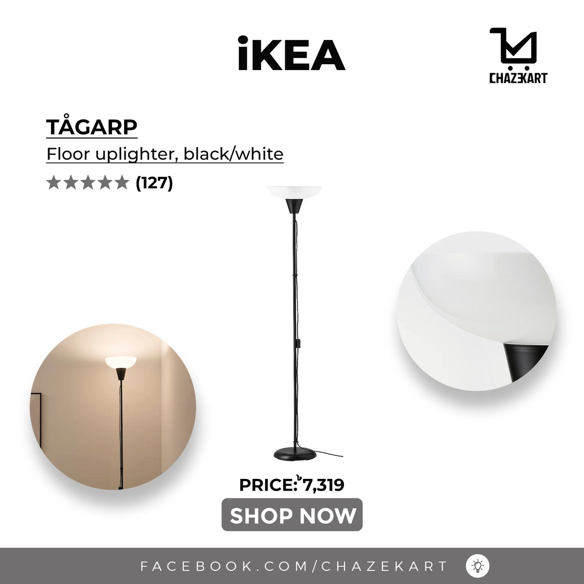 IKEA TAGARP Floor uplighter, black/white – ChazeKart