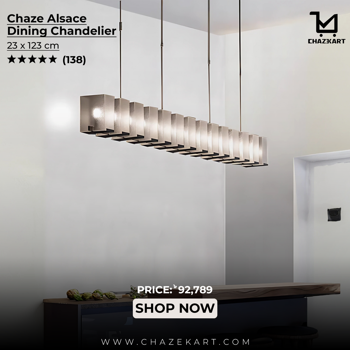 Chaze Alsace, Dining Chandelier 23x123 cm