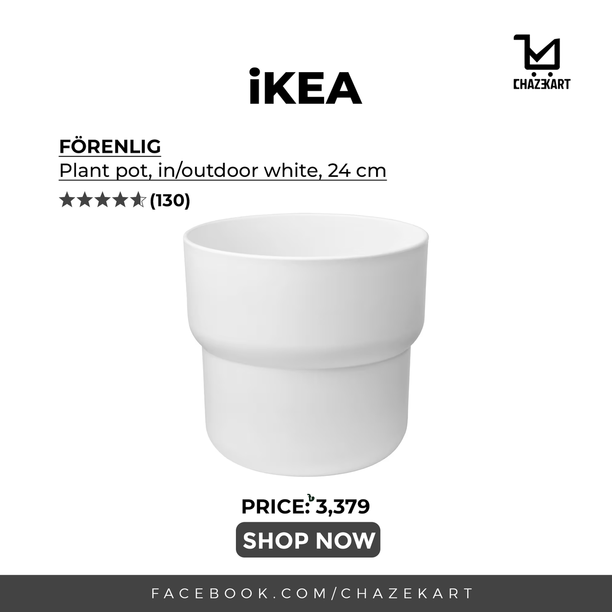 IKEA, FORENLIG plant pot in/outdoor white 24 cm