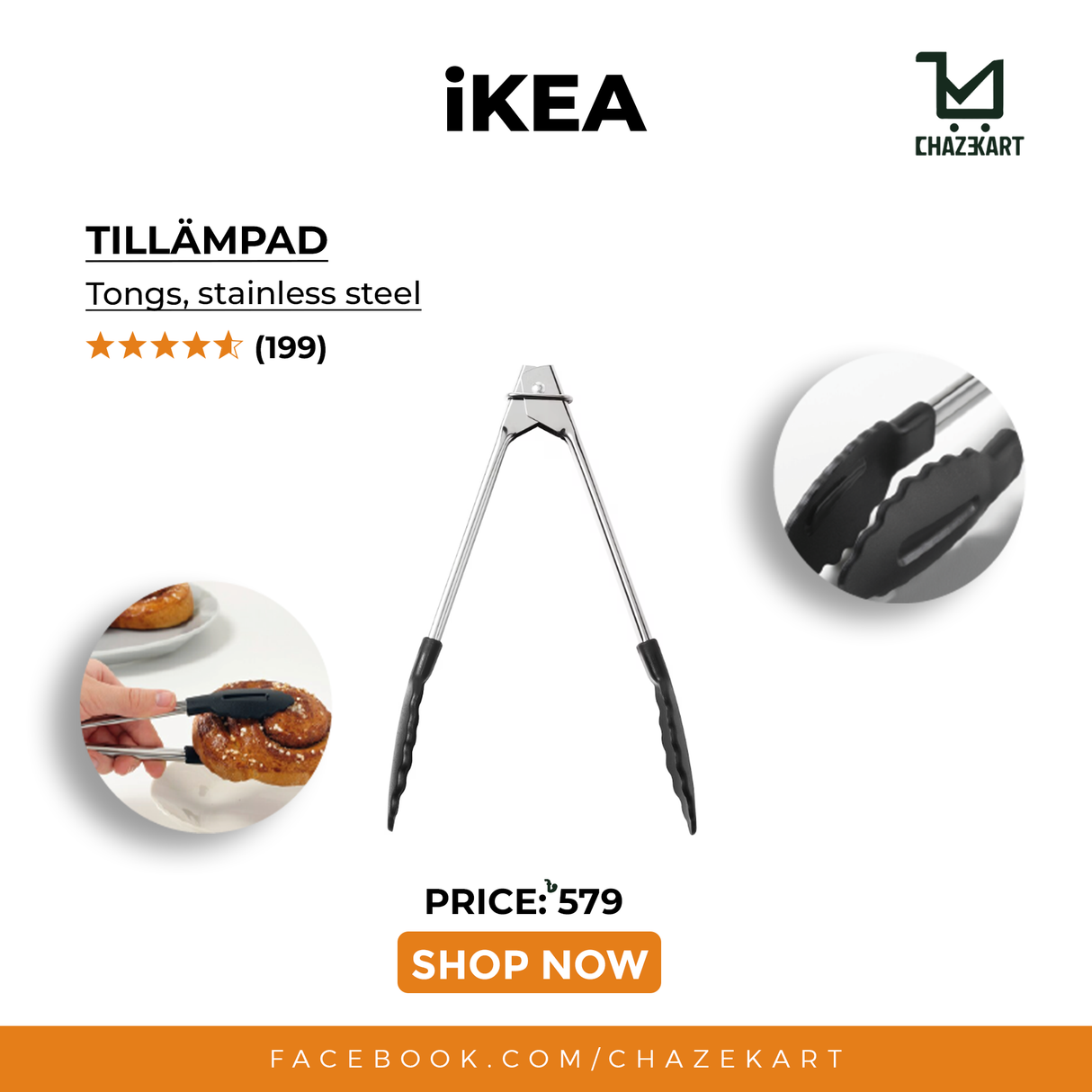 IKEA TILLAMPAD Tongs, stainless steel