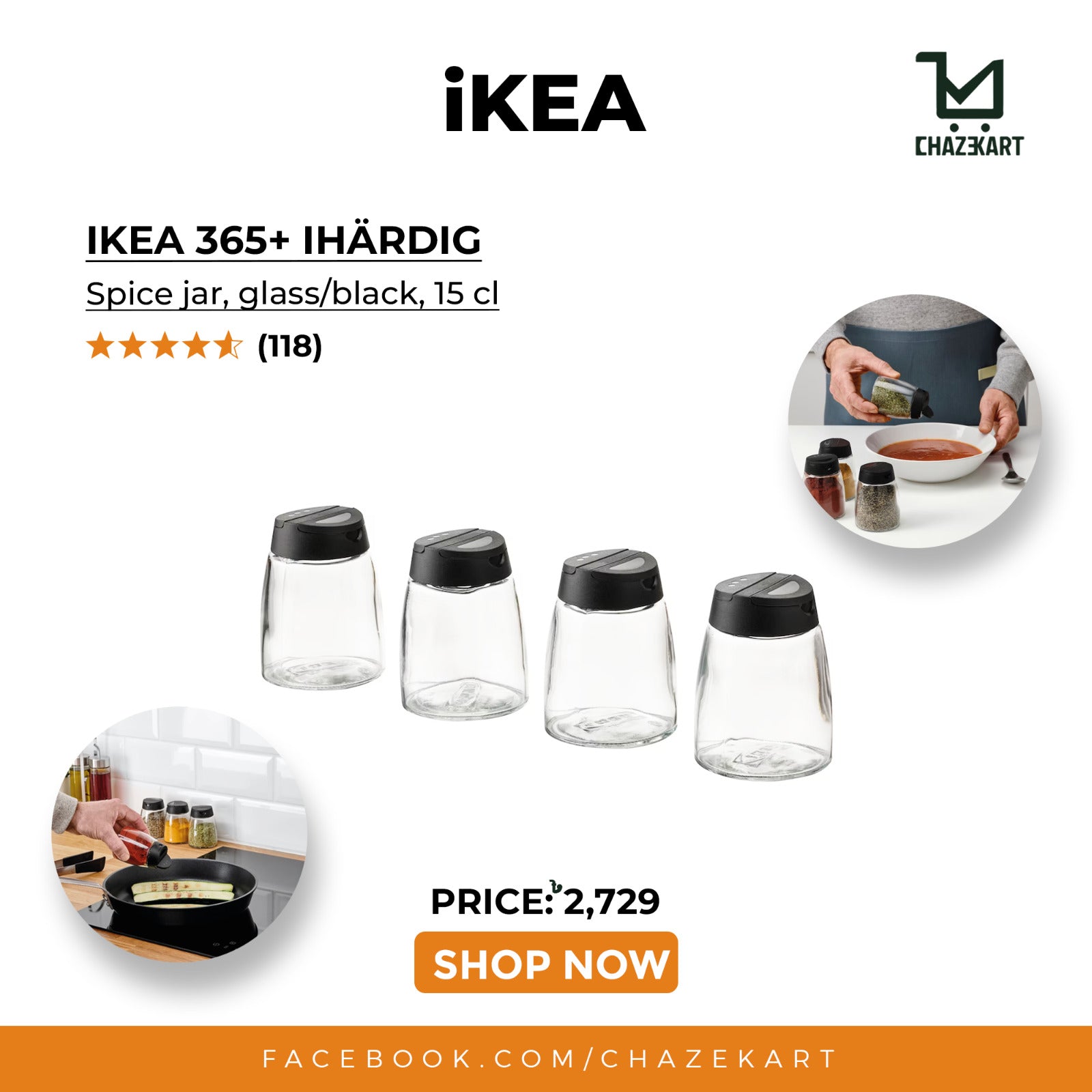 IKEA 365 IHARDIG Spice jar glass black 15 cl ChazeKart