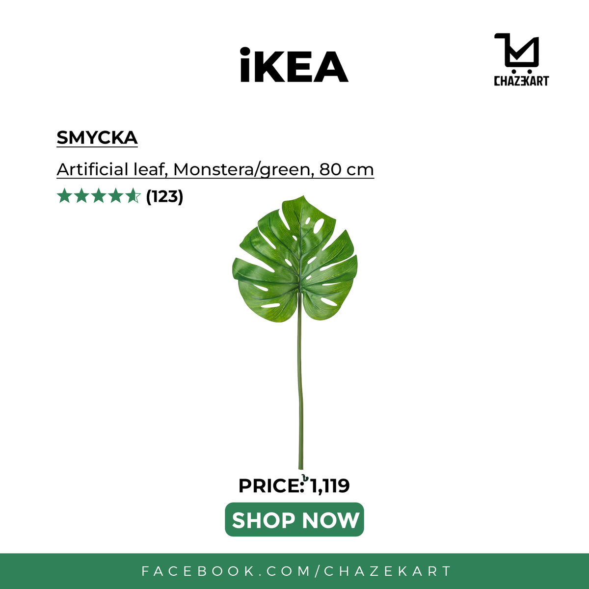 IKEA SMYCKA Artificial leaf, Monstera/green, 80 cm – ChazeKart