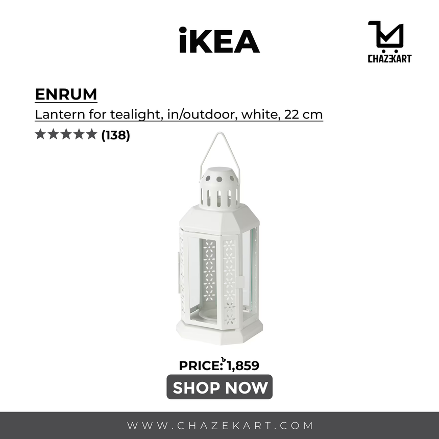 IKEA ENRUM Lantern for tealight, in/outdoor, white, 22 cm