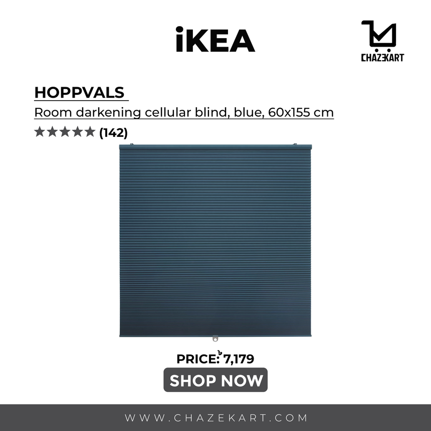 IKEA HOPPVALS Room darkening cellular blind, blue, 60x155 cm