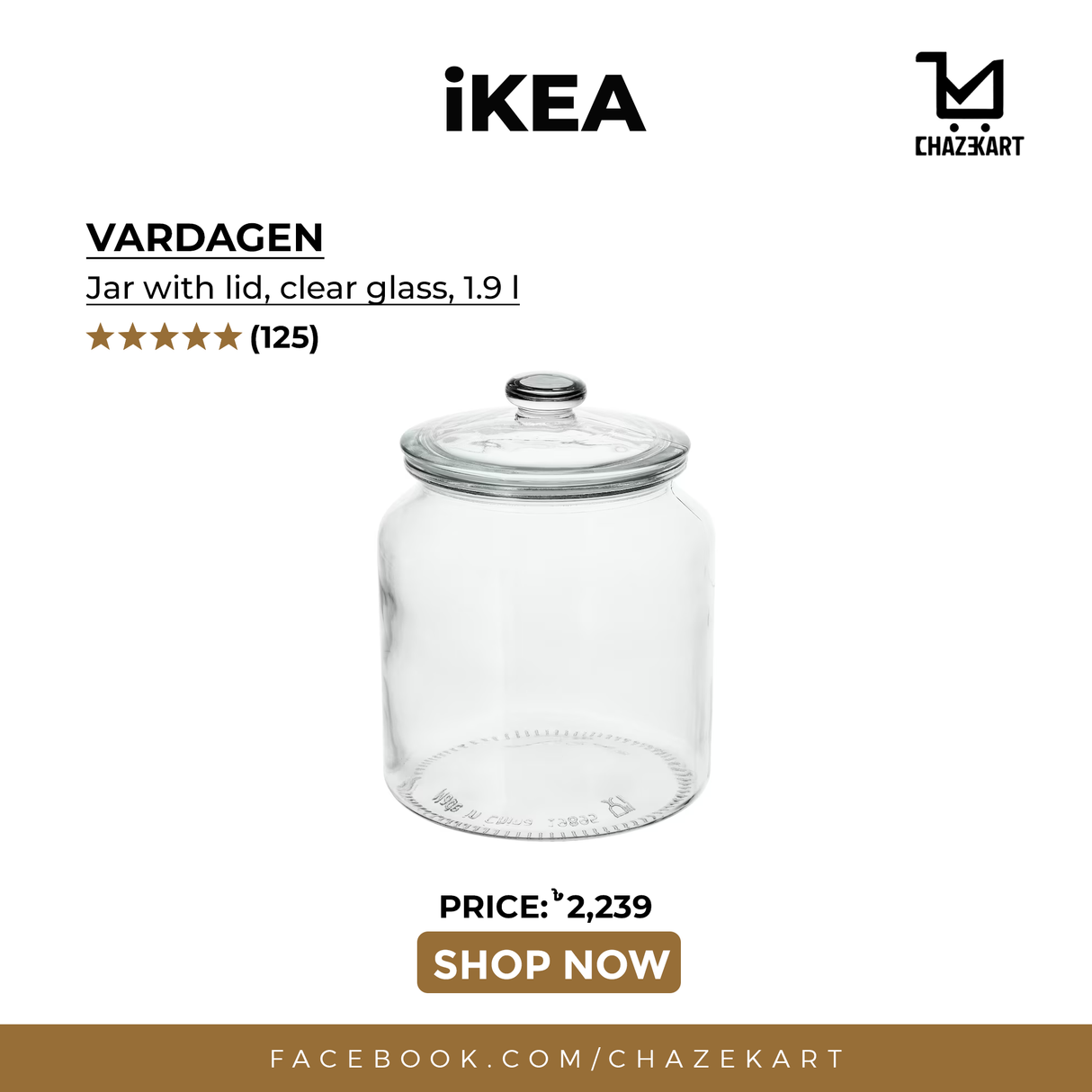 IKEA VARDAGEN jar with lid clear glass 1.9 L