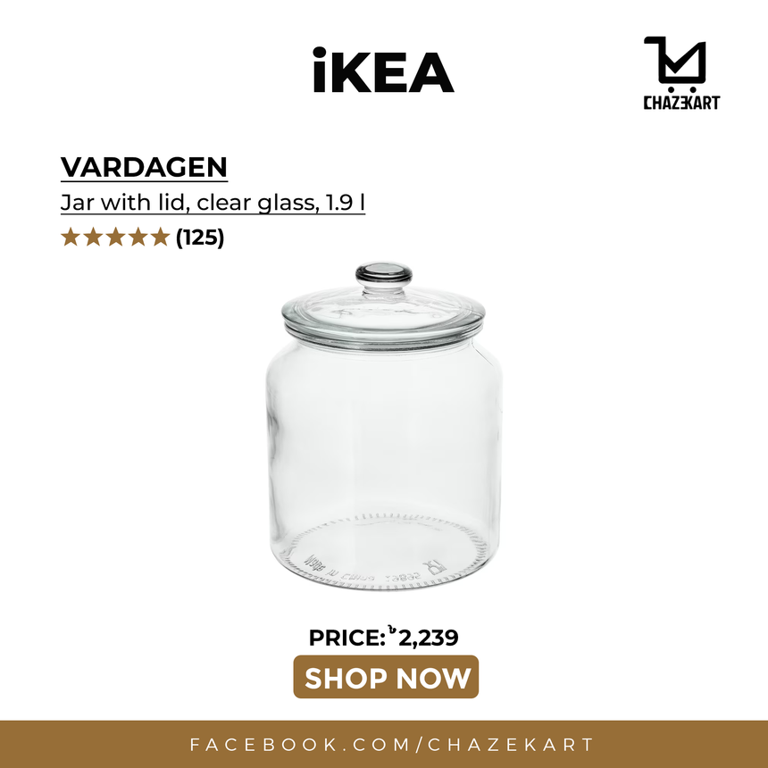 IKEA VARDAGEN jar with lid clear glass 1.9 L