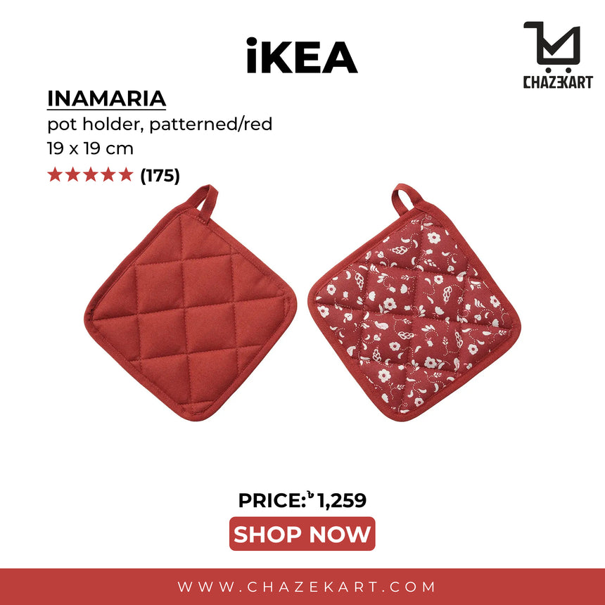 IKEA INAMARIA pot holder, patterned/red, 19x19 cm