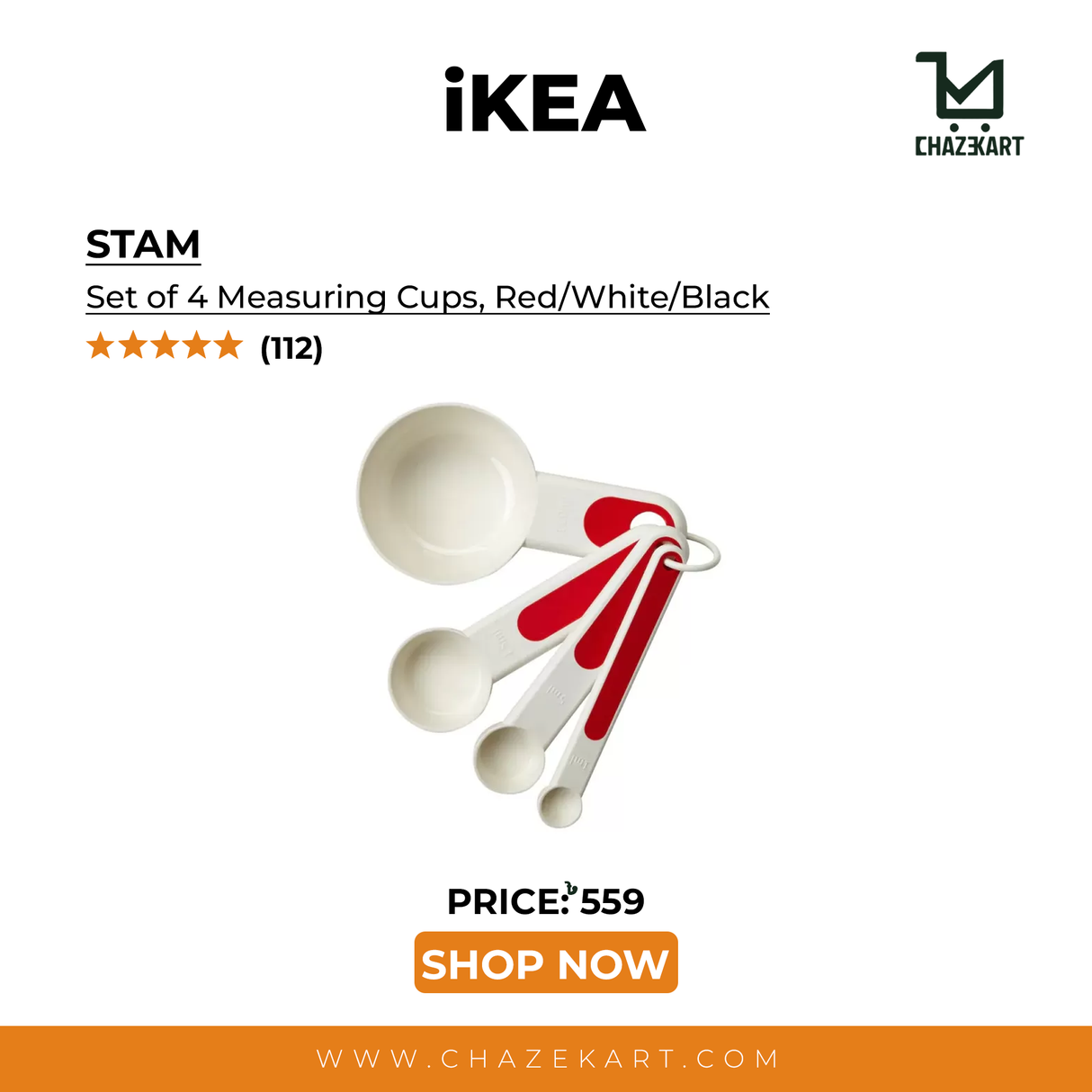 IKEA STAM Set of 4 Measuring Cups, Red/White/Black