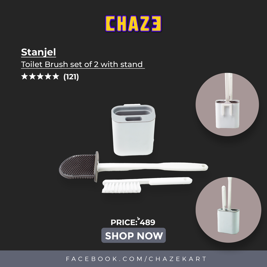CHAZE STANJEI, Toilet Brush set of 2 with stand (Grey)