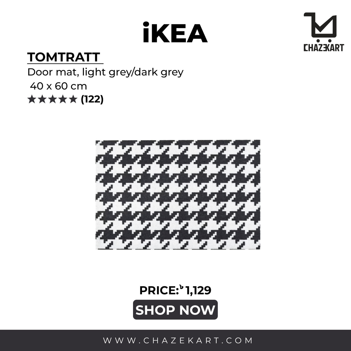 IKEA TOMTRATT Door mat, light grey/dark grey, 40x60 cm