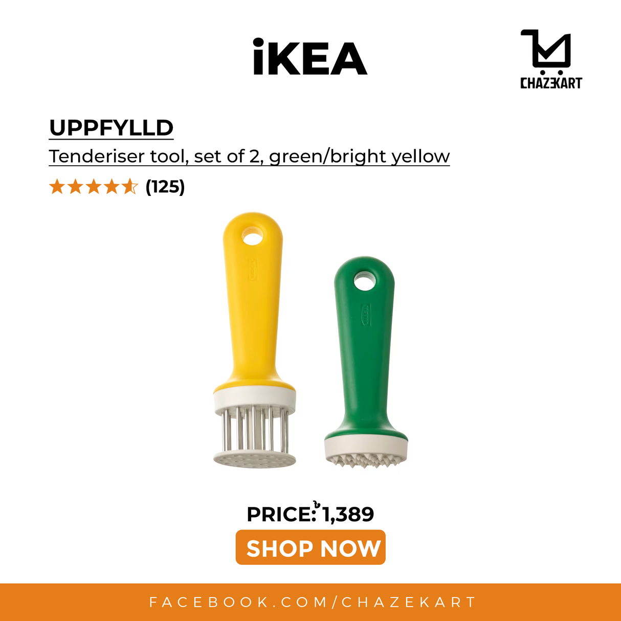 IKEA UPPFYLLD Tenderiser tool, set of 2, green/bright yellow