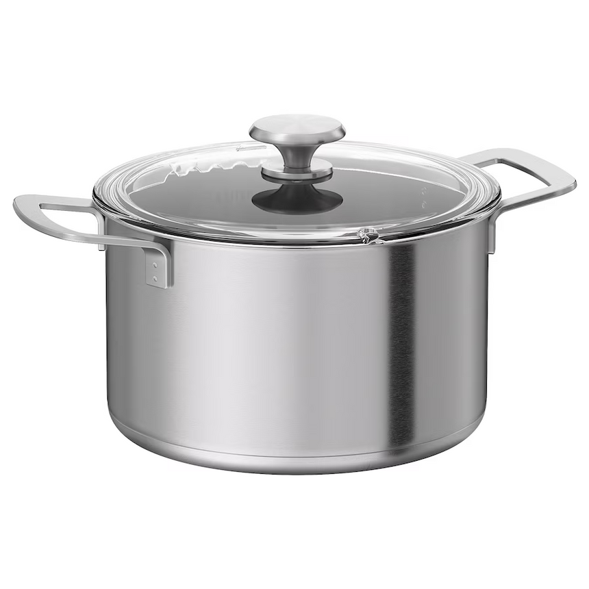 IKEA HEMKOMST Pot with lid, stainless steel/glass, 5 L