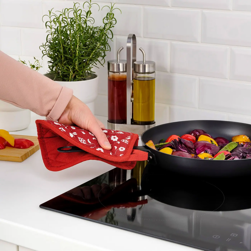 IKEA INAMARIA pot holder, patterned/red, 19x19 cm