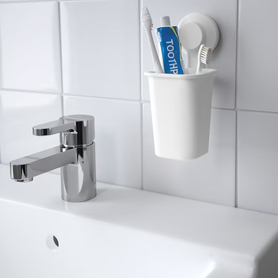 IKEA TISKEN Toothbrush holder with suction cup, white
