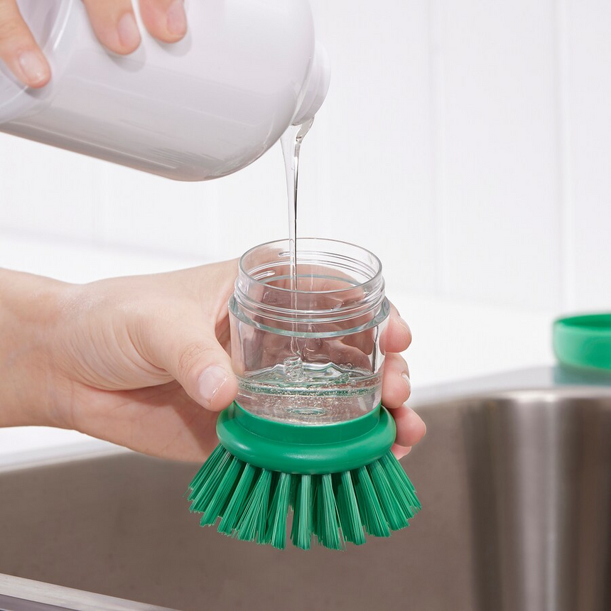 IKEA VIDEVECKMAL Dishwashing brush with dishwashing liquid dispenser, green