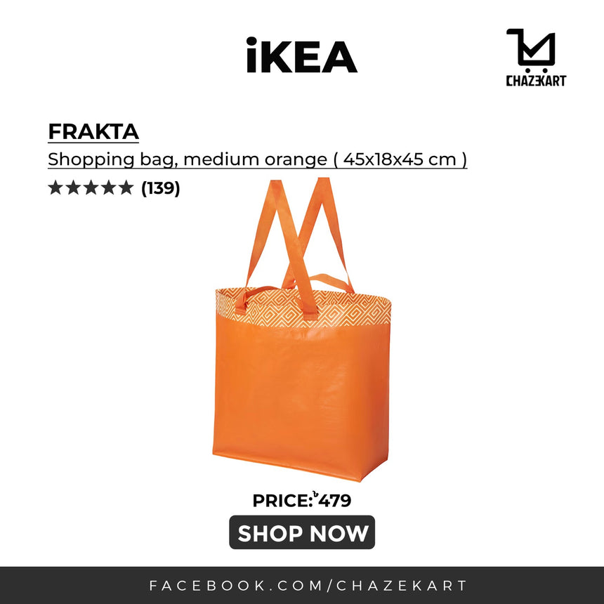 IKEA FRAKTA carrier bag, medium orange/thunder pattern 45x18x45 cm/36 l