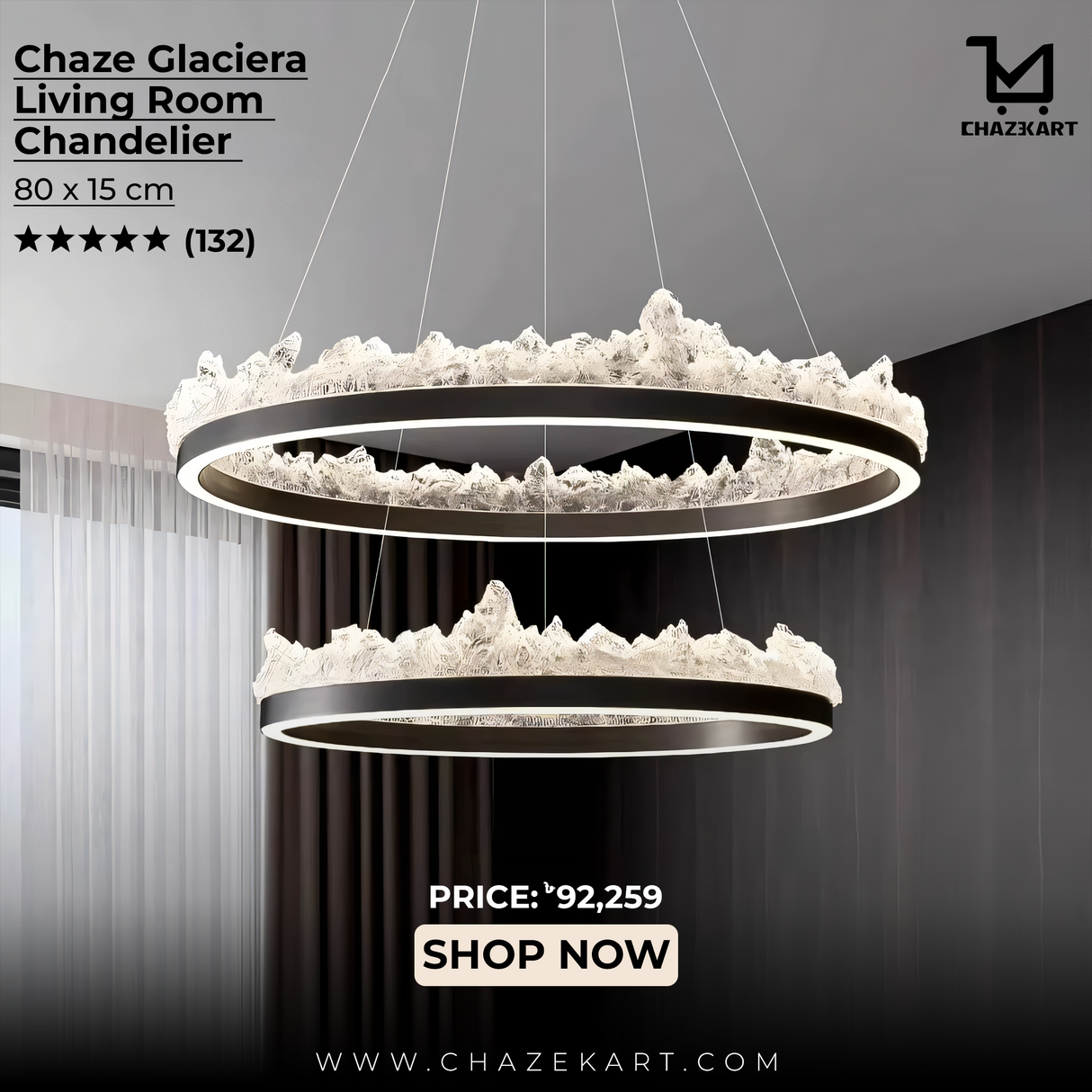 Chaze Glaciera, Living Room Chandelier 80x15 cm
