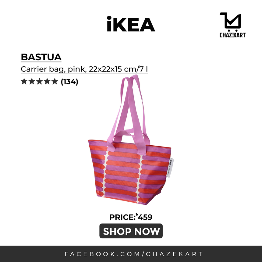 IKEA BASTUA Carrier bag, pink, 22x22x15 cm/7 l