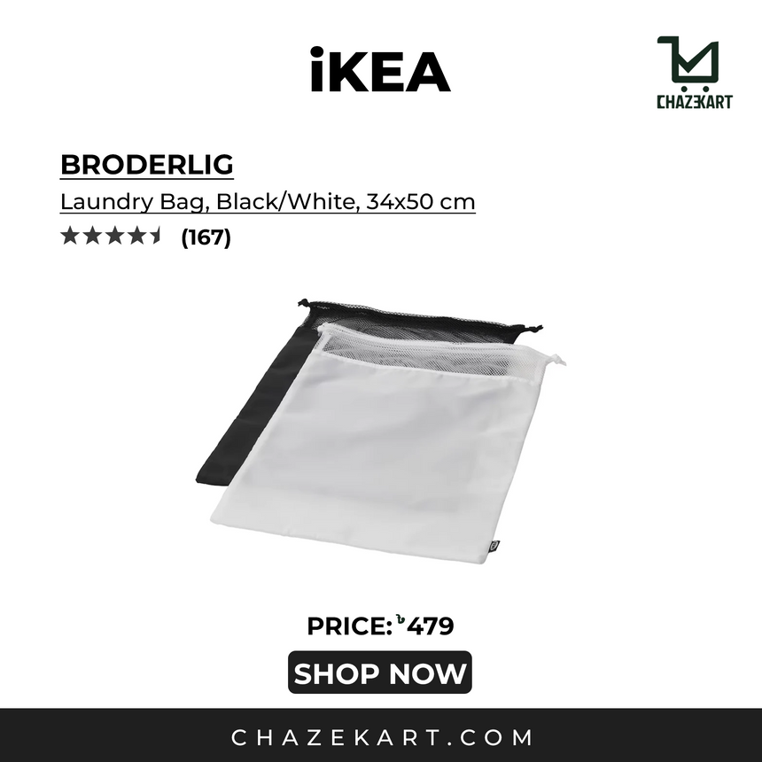 IKEA BRODERLIG Laundry Bag, Black/White, 34x50 cm