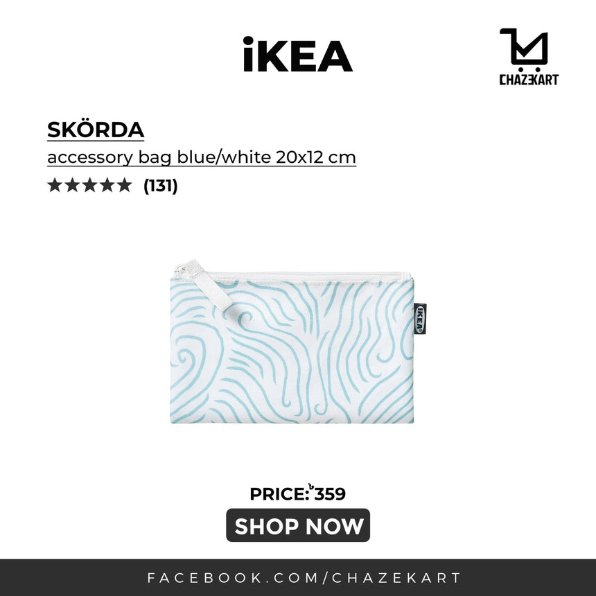 IKEA SKORDA Accessory bag, blue/white, 20x12 cm