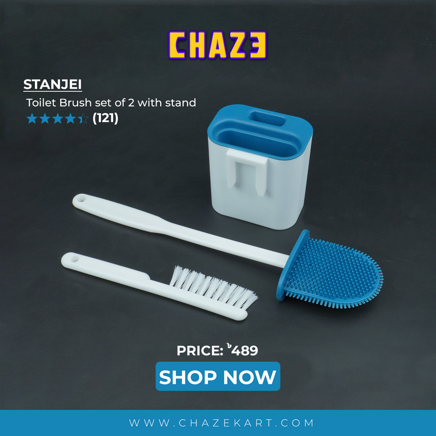 CHAZE STANJEI, Toilet Brush set of 2 with stand (Blue)