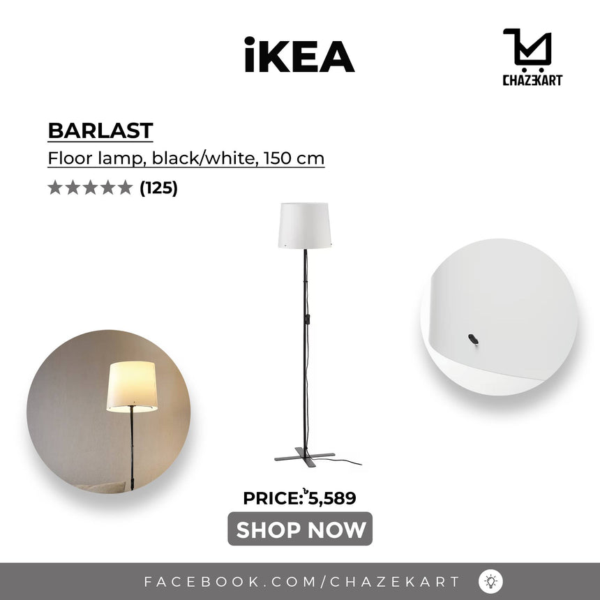 IKEA BARLAST Floor lamp, black/white, 150 cm