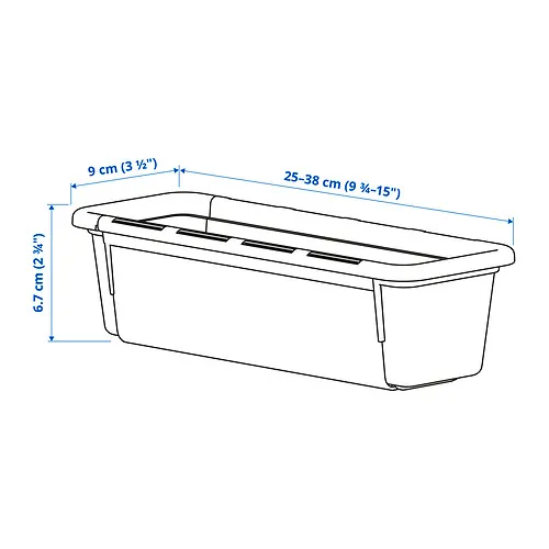 IKEA KACKLA Extendable box, white, 25-38x9 cm