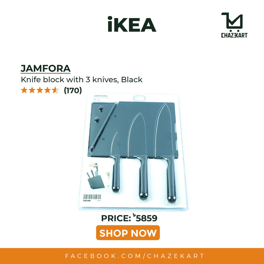 IKEA, JAMFORA Knife Block with 3 Knives Black