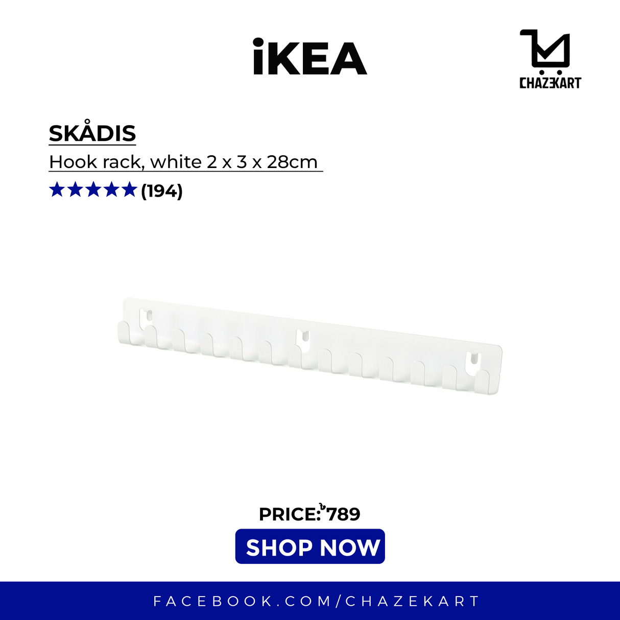 IKEA SKADIS Hook rack, white