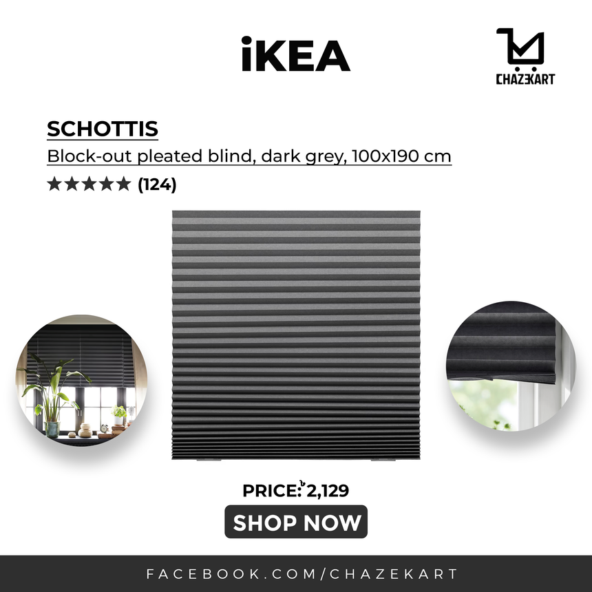 IKEA SCHOTTIS Block-out pleated blind, dark grey, 100x190 cm