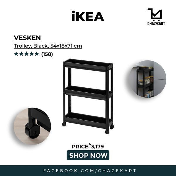 IKEA VESKEN Trolley Black 54x18x71 cm