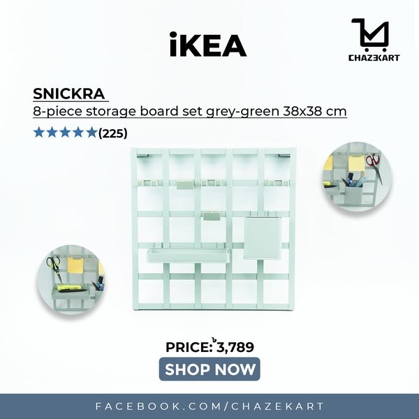 IKEA SNICKRA 8-piece storage board set, grey-green, 38x38 cm