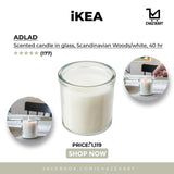 IKEA ADLAD Scented candle in glass, Scandinavian Woods/white, 40 hr