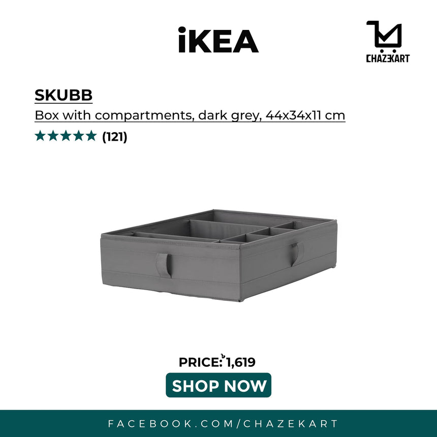 IKEA, SKUBB Box with compartments, Dark Grey, 44x34x11 cm