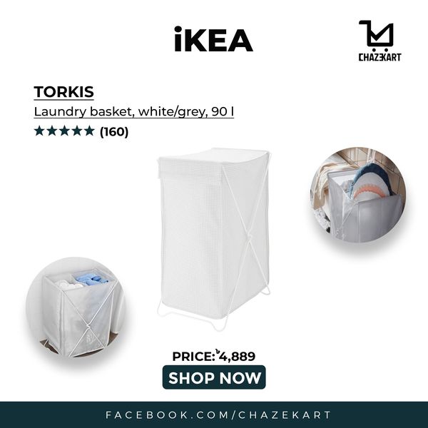 IKEA TORKIS laundry basket white/grey 90 L