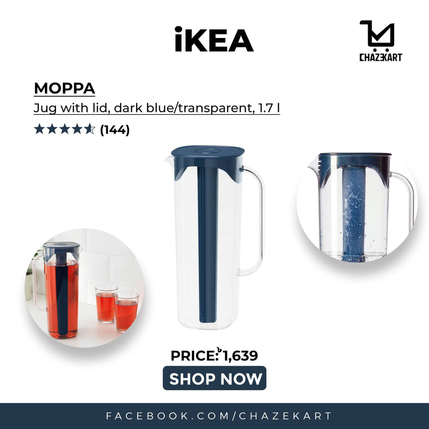 IKEA MOPPA Jug with Lid, Dark Blue/Transparent, 1.7 L