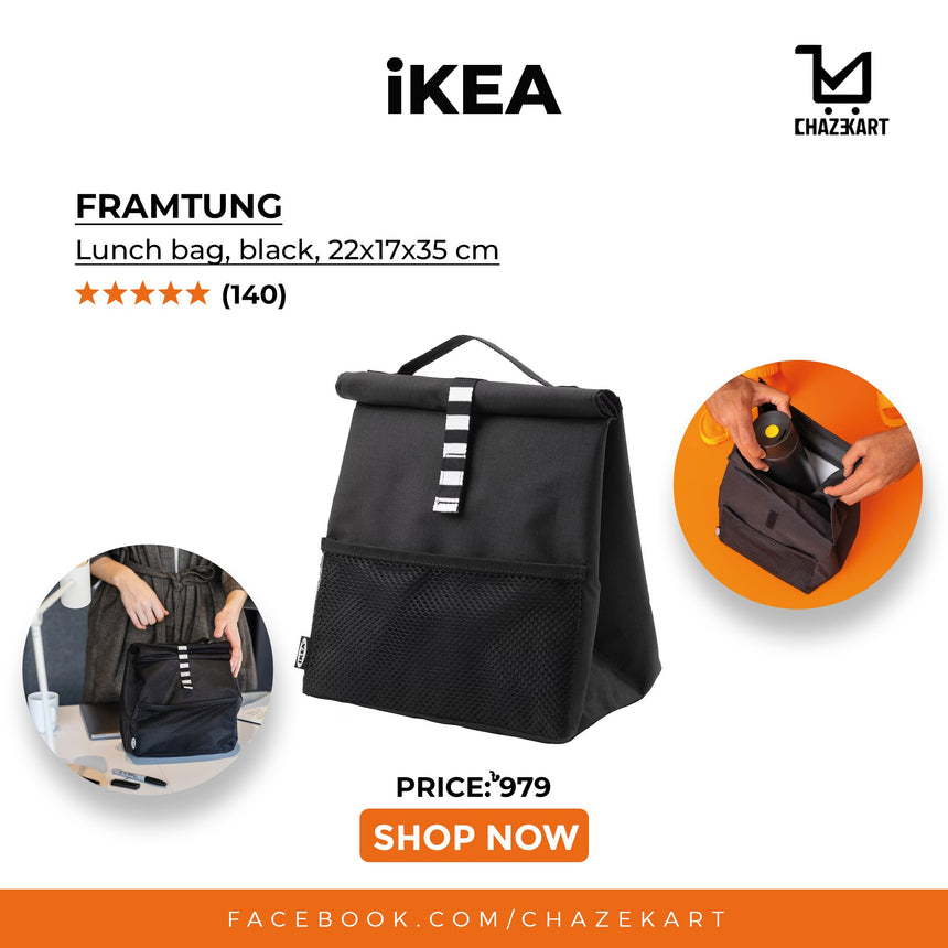 IKEA FRAMTUNG Lunch Bag, Black, 22x17x35 cm