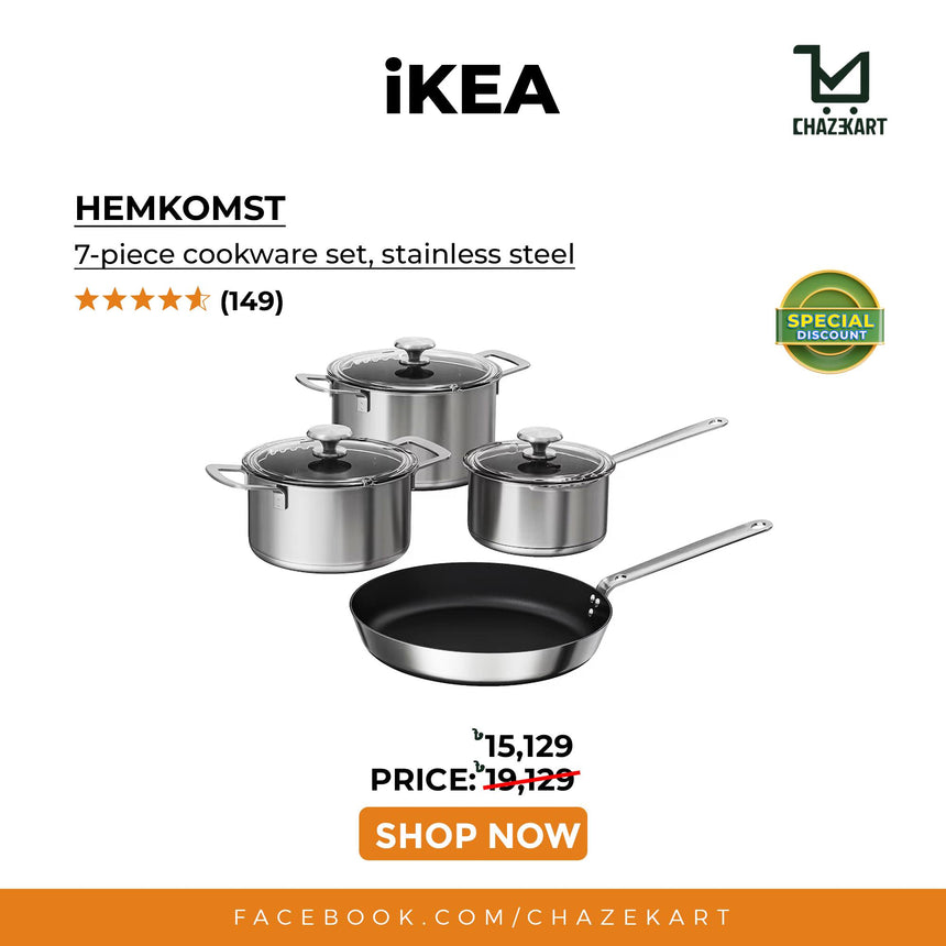 IKEA HEMKOMST 7-piece cookware set, stainless steel