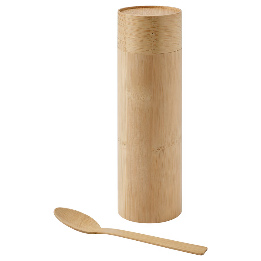 IKEA RODMULLE Coffee/tea tin, with spoon bamboo veneer, 22 cm