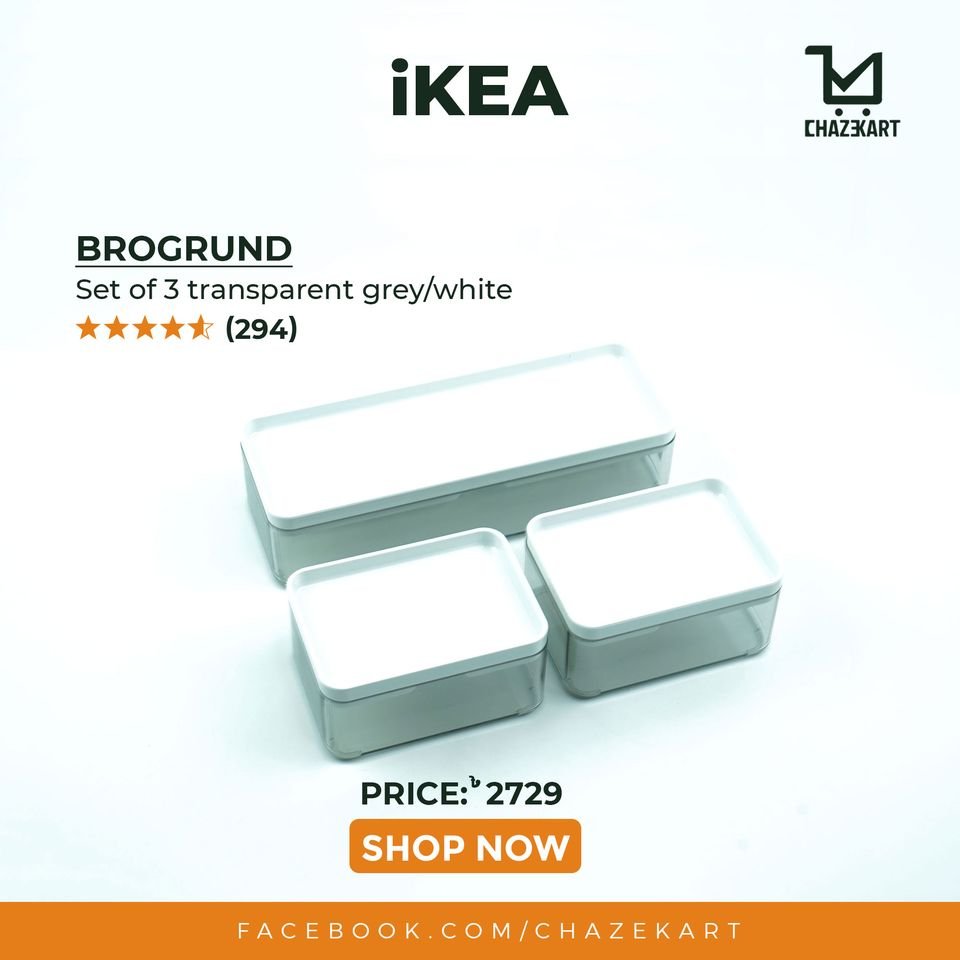 ikea brogrund aufbewahrung IKEA BROGRUND Box, set of 3, transparent grey/white