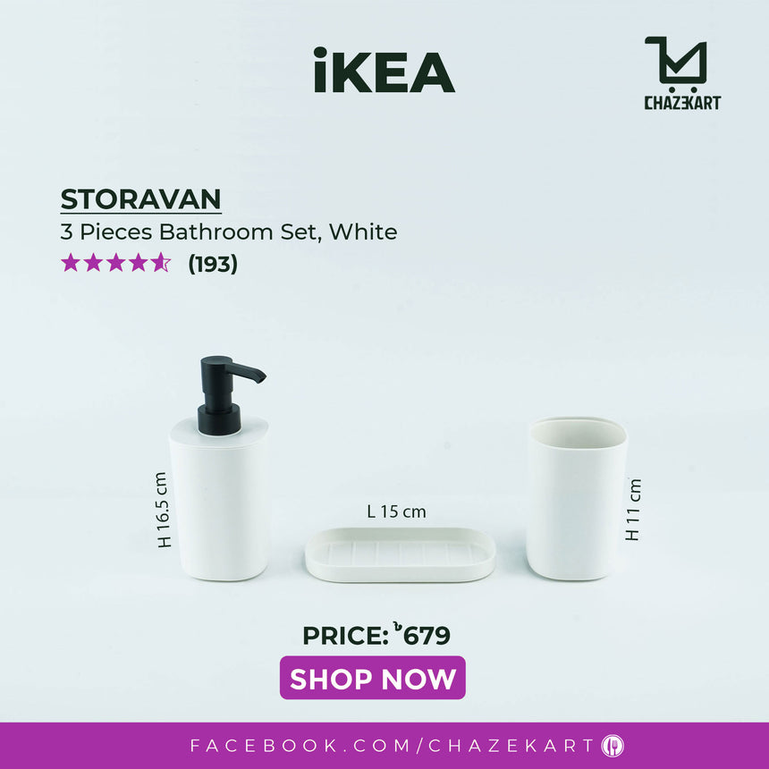 IKEA STORAVAN 3-Piece Bathroom Set, White