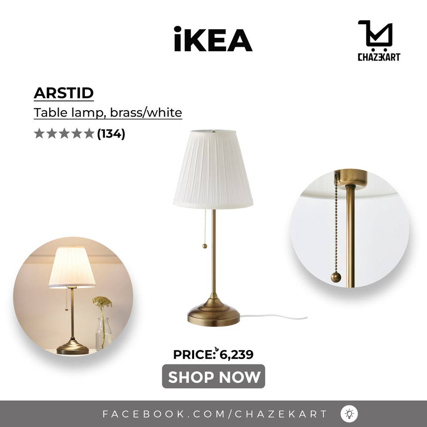 IKEA ARSTID Table lamp, brass/white