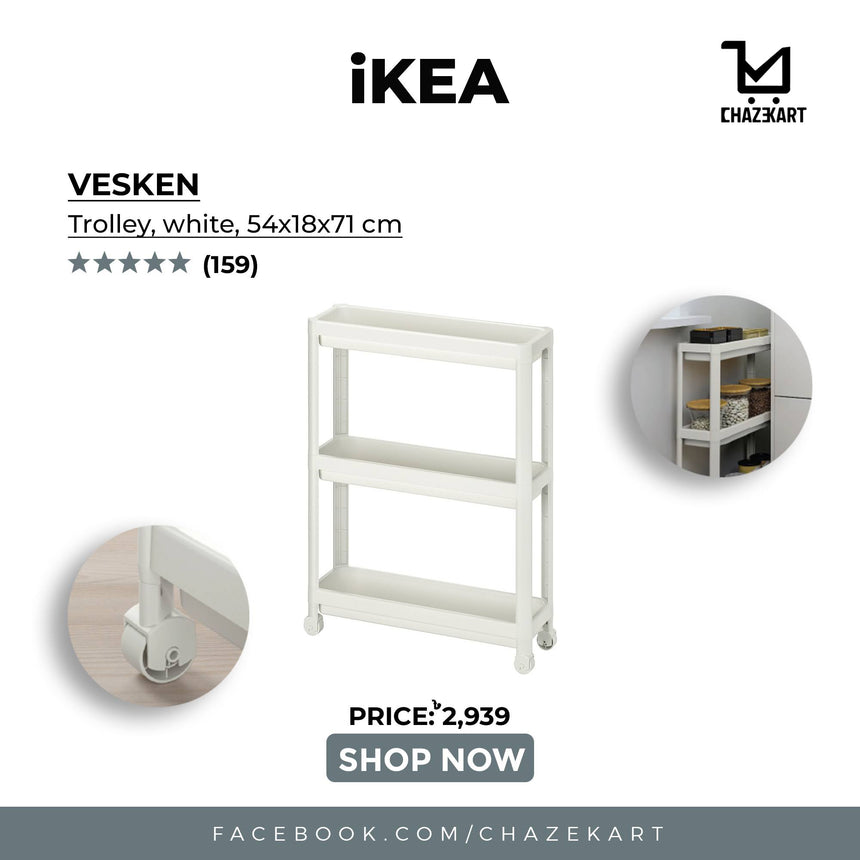 IKEA, VESKEN Trolley White 54x18x71 cm