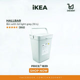 IKEA, HALLBAR Bin with Lid Light Grey 10 L