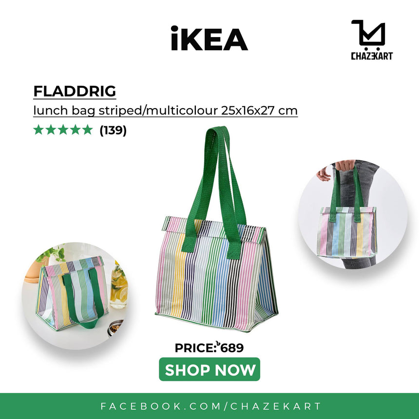 IKEA FLADDRIG Lunch bag, striped/multicolour, 25x16x27 cm