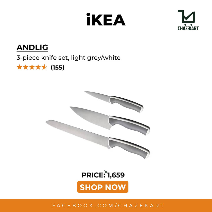 IKEA, ANDLIG 3-piece knife set light grey/white