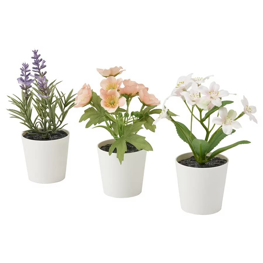 IKEA FEJKA artificial potted plant w pot, set of 3 in/outdoor Flower Mix 6 cm