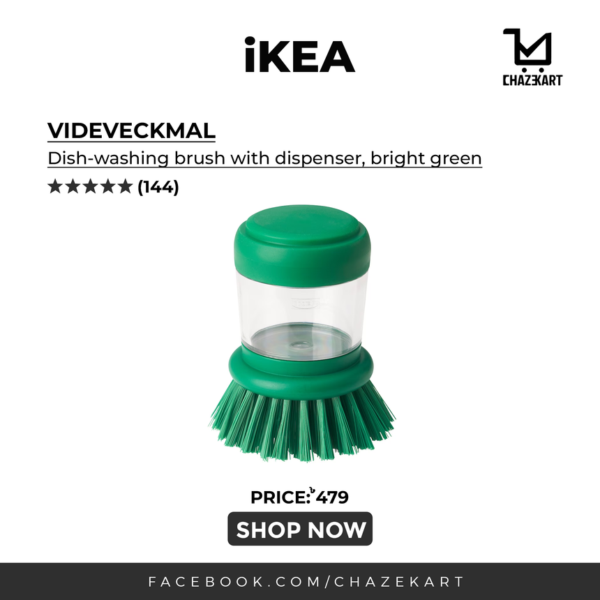 IKEA VIDEVECKMAL Dishwashing brush with dishwashing liquid dispenser, green