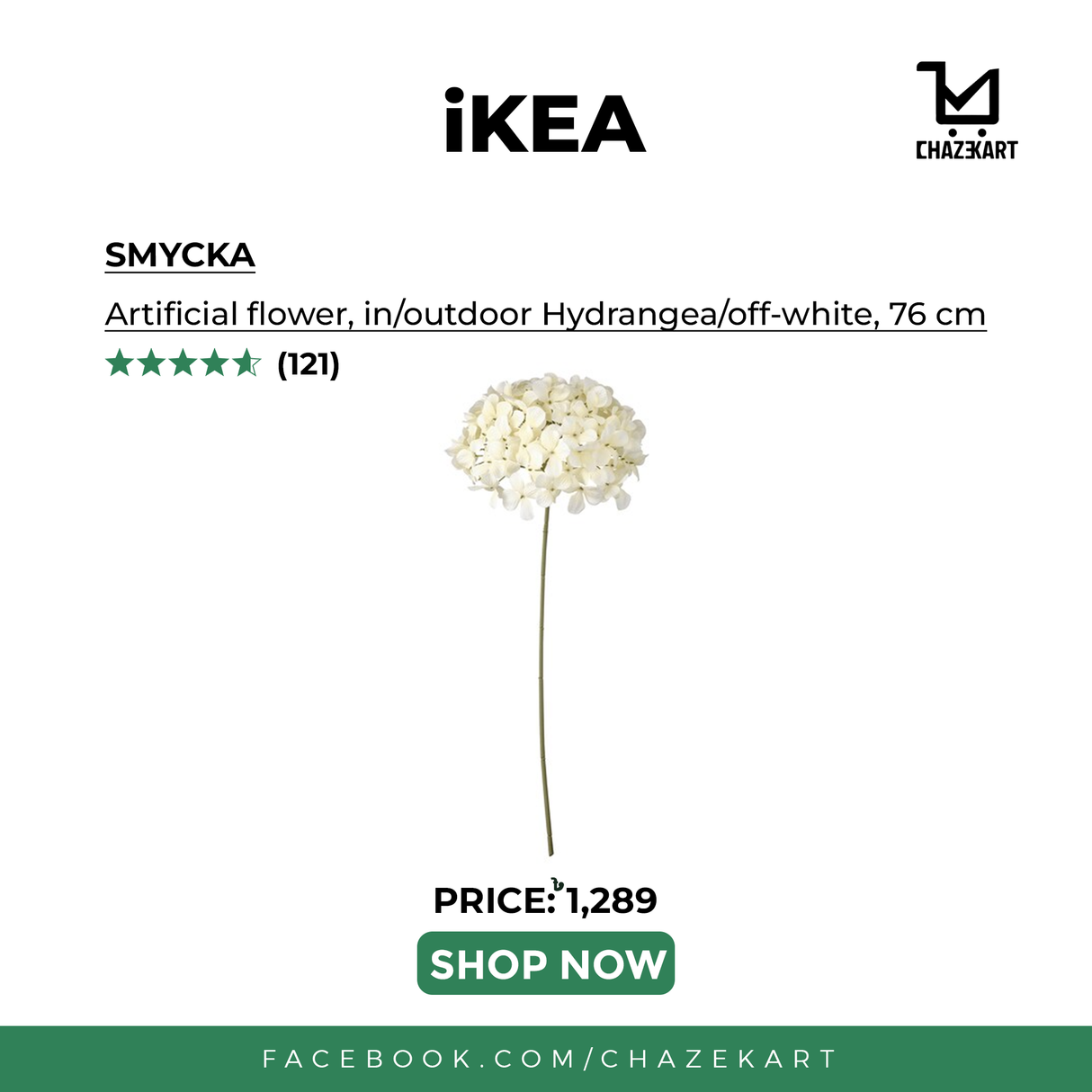 IKEA SMYCKA Artificial flower, in/outdoor Hydrangea/off-white, 76 cm